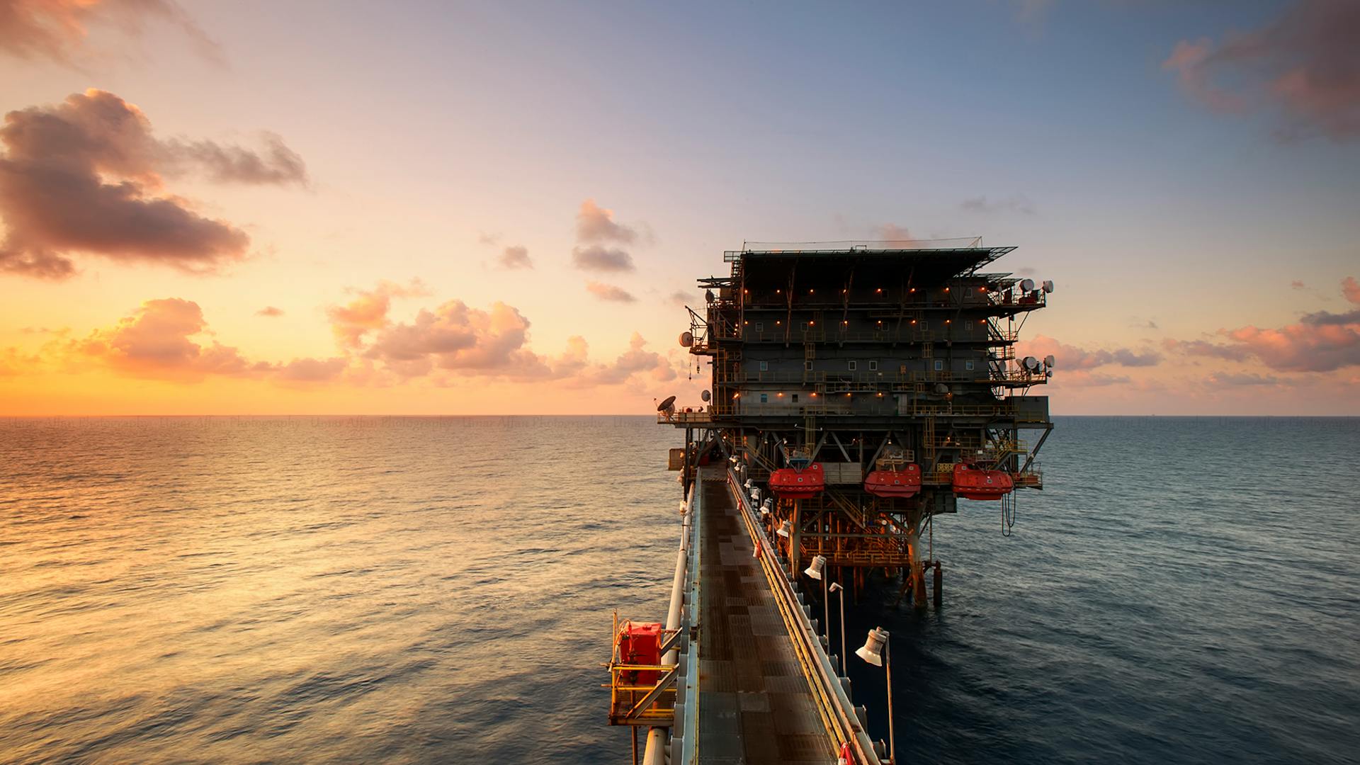 Offshore platform at sunset